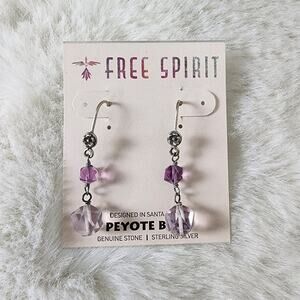 NEW Peyote Bird Free Spirit Sterling Silver Purple Crystal Dangle Hook Earrings